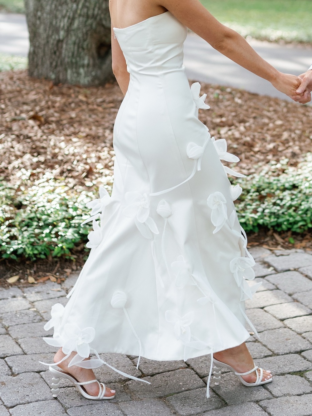 Strapless White Floral Appliqué Midi Dress - Picture 3 of 3